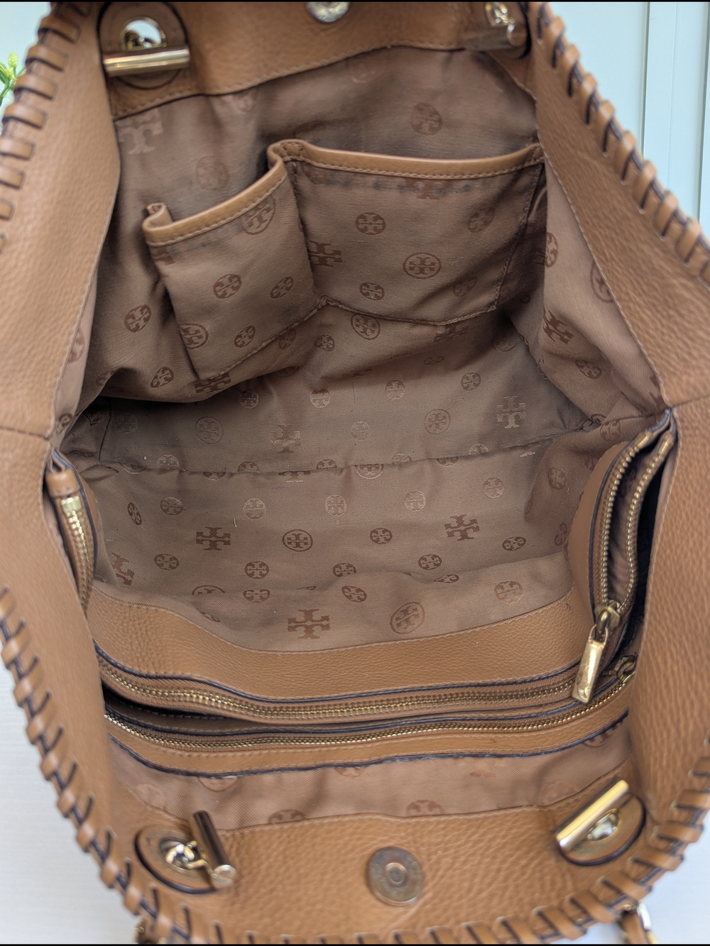 Tory Burch Brown Leather Whipstitch Tote - Picture 10 of 14